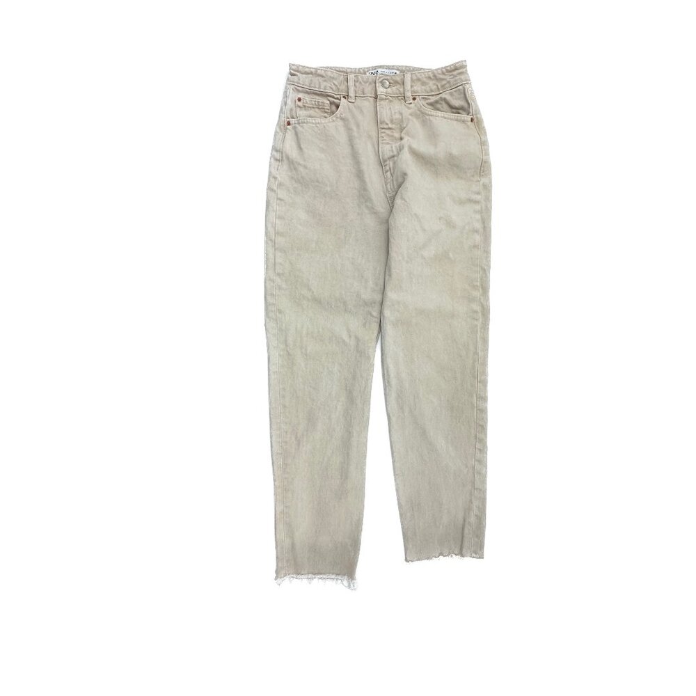 Zara Raw‎ Hem Straight Leg Women's size 6 Beige Tan Denim Jeans